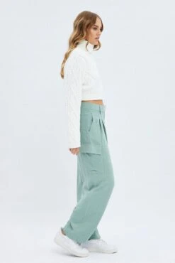 Green Cargo Pants Low Rise Wide Leg -Modern Fashion Shop bt3040 81pb sage 4