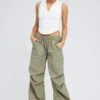 Green Parachute Cargo Pants Low Rise