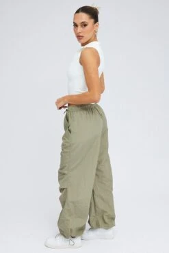 Green Parachute Cargo Pants Low Rise -Modern Fashion Shop bt3073 38p khaki 4