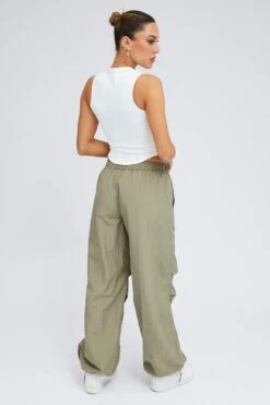 Green Parachute Cargo Pants Low Rise -Modern Fashion Shop bt3073 38p khaki 5