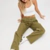 Green Cargo Pants Mid Rise Contrast Stitch -Modern Fashion Shop bt3139 84pb khaki 1