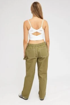 Green Cargo Pants Mid Rise Contrast Stitch -Modern Fashion Shop bt3139 84pb khaki 5