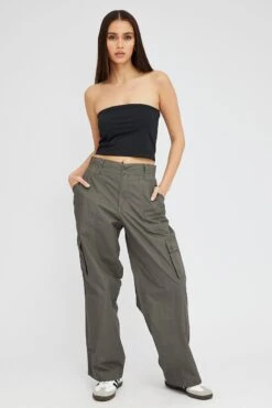 Grey Cargo Pants Mid Rise