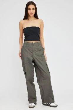 Grey Cargo Pants Mid Rise -Modern Fashion Shop bt3154 84p charcoal 3