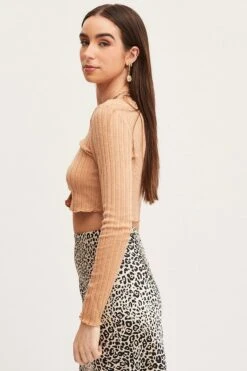 Beige Crop Cardigan Long Sleeve Jersey Rib -Modern Fashion Shop c s cardigan camel crop cardigan long sleeve jersey rib 32965162041537