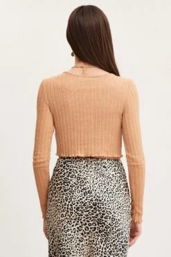 Beige Crop Cardigan Long Sleeve Jersey Rib -Modern Fashion Shop c s cardigan camel crop cardigan long sleeve jersey rib 32965162074305