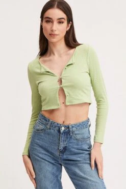 Green Crop Cardigan Long Sleeve Jersey Rib -Modern Fashion Shop c s cardigan green crop cardigan long sleeve jersey rib 32965157748929