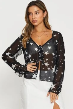 Print Sheer Top Long Sleeve -Modern Fashion Shop c s cardigan print sheer top long sleeve 33006708818113