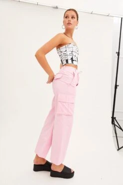 Pink Cargo Pants Relaxed Wide Leg -Modern Fashion Shop cargo pant pink cargo pants relaxed wide leg 33136931045569