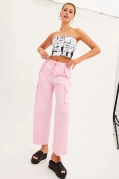 Pink Cargo Pants Relaxed Wide Leg -Modern Fashion Shop cargo pant pink cargo pants relaxed wide leg 33136931143873