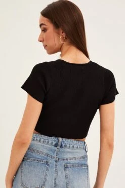 Black Short Sleeve Rib Cardigan -Modern Fashion Shop ck12780 f black 5