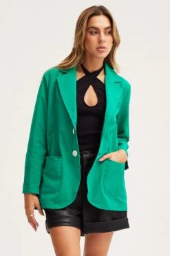 Green Workwear Jacket Long Sleeve Collared
