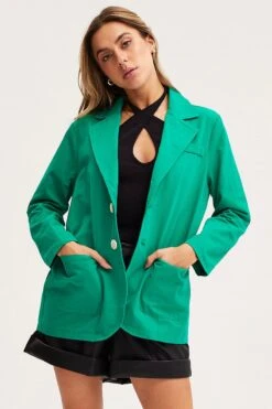 Green Workwear Jacket Long Sleeve Collared -Modern Fashion Shop coat green workwear jacket long sleeve collared 32966595903681