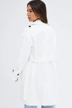 White Longline Trench Coat With Tie -Modern Fashion Shop coat white longline trench coat with tie 33664459604161