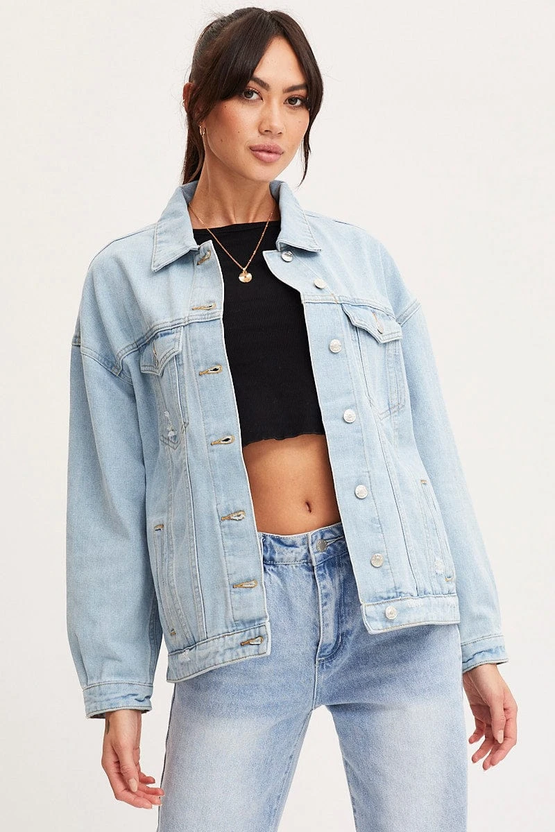 Blue Oversized Jacket Long Sleeve Denim 3 Blue Oversized Jacket Long Sleeve Denim
