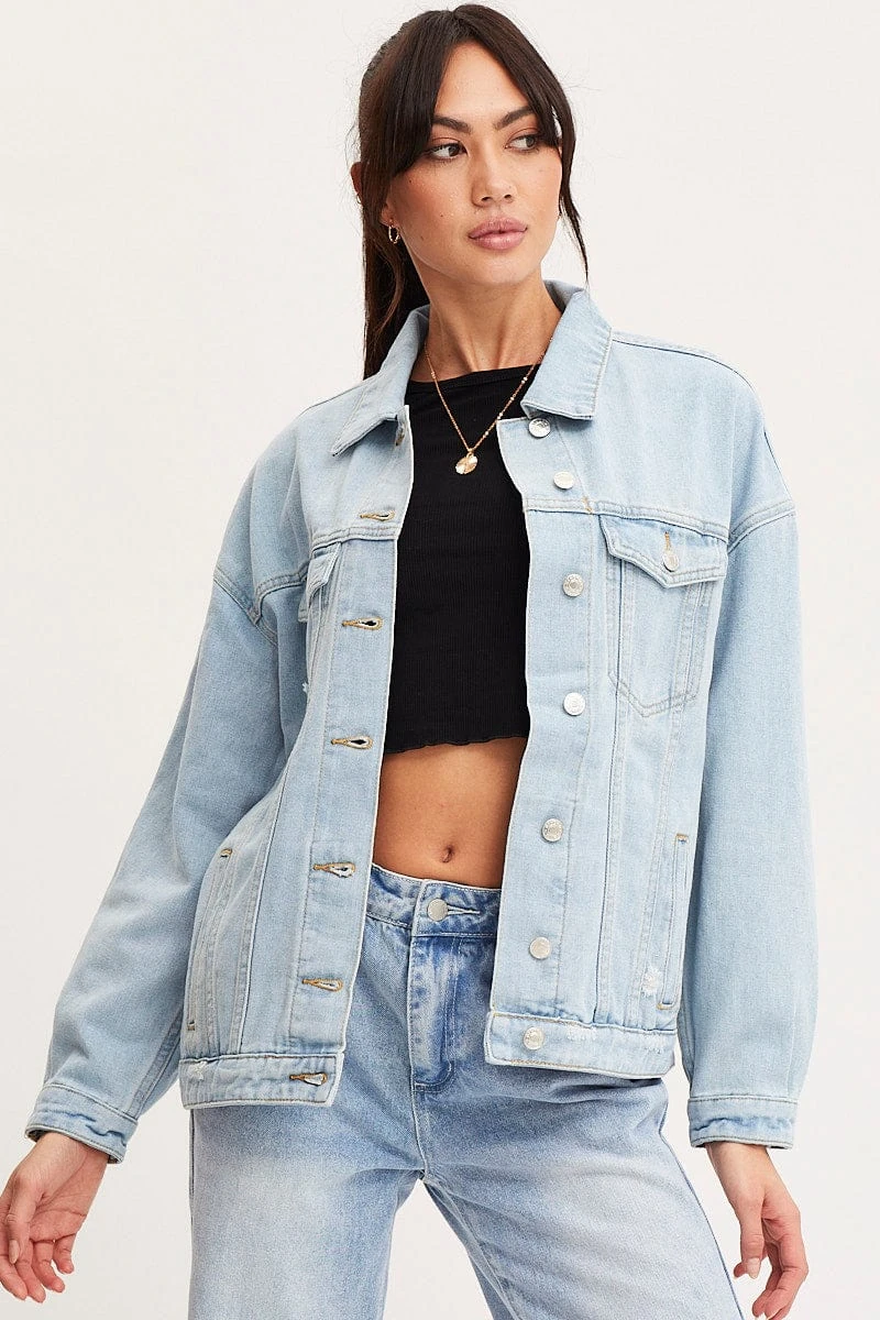 Blue Oversized Jacket Long Sleeve Denim 5 Blue Oversized Jacket Long Sleeve Denim - Image 3