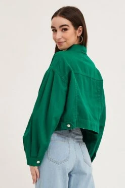 Green Long Sleeve Cropped Denim Jacket -Modern Fashion Shop denim jacket green long sleeve cropped denim jacket 32981021622465