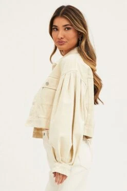 White Demin Jacket Long Sleeve Crop -Modern Fashion Shop denim jacket white demin jacket long sleeve crop 32967523795137