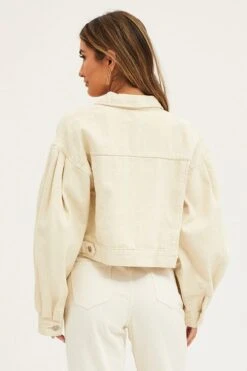 White Demin Jacket Long Sleeve Crop -Modern Fashion Shop denim jacket white demin jacket long sleeve crop 32967523827905