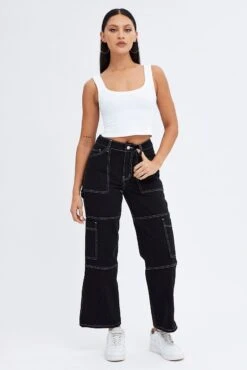 Black Cargo Jeans High Rise Straight Leg Utility -Modern Fashion Shop dl0058 33c black 3