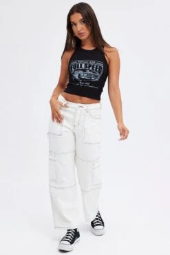 White Cargo Jeans High Rise Straight Leg Utility -Modern Fashion Shop dl0058 33c white 3