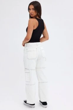 White Cargo Jeans High Rise Straight Leg Utility -Modern Fashion Shop dl0058 33c white 5