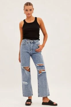 Blue Boyfriend Denim Jeans -Modern Fashion Shop dl12788 f blue 3