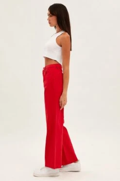 Red Wide Leg Denim Jeans High Rise -Modern Fashion Shop dl1287h 20jb red 4