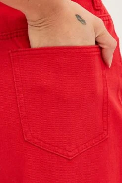 Red Wide Leg Denim Jeans High Rise -Modern Fashion Shop dl1287h 20jb red 6