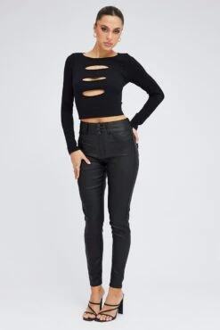 Black Skinny Jean High Rise Wet Look