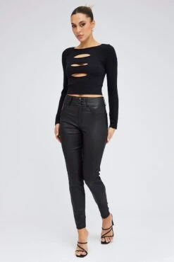 Black Skinny Jean High Rise Wet Look -Modern Fashion Shop dl1288 20rb black 3