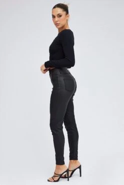 Black Skinny Jean High Rise Wet Look -Modern Fashion Shop dl1288 20rb black 4