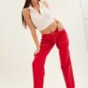 Red Cargo Denim Jeans Low Rise