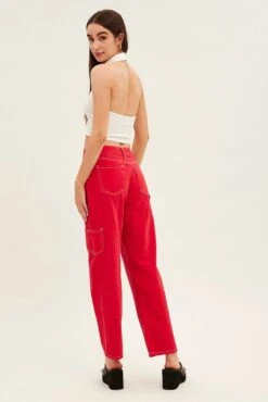 Red Cargo Denim Jeans Low Rise -Modern Fashion Shop dl1318j 84jb red 5