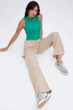 Front Page 42 Beige Cargo Jeans Mid Rise