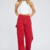 Red Cargo Jeans Mid Rise