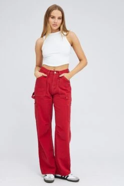 Red Cargo Jeans Mid Rise -Modern Fashion Shop dl1454a 81rb red 3