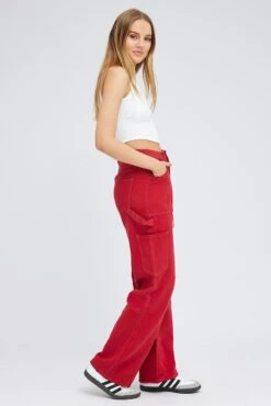 Red Cargo Jeans Mid Rise -Modern Fashion Shop dl1454a 81rb red 4