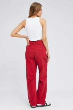 Red Cargo Jeans Mid Rise -Modern Fashion Shop dl1454a 81rb red 5