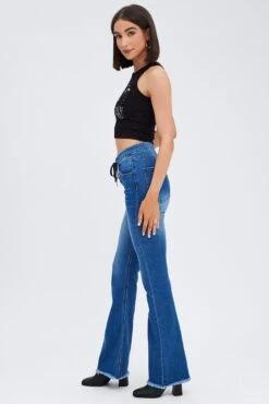 Blue Flare Jeans Lace Up -Modern Fashion Shop dl1489 84rb denim blue 4