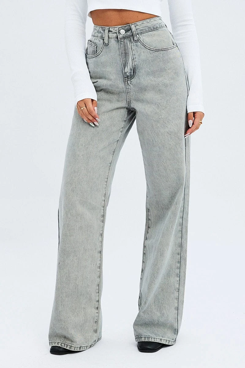 Grey Wide Leg Jean Mid Rise 4 Grey Wide Leg Jean Mid Rise - Image 2