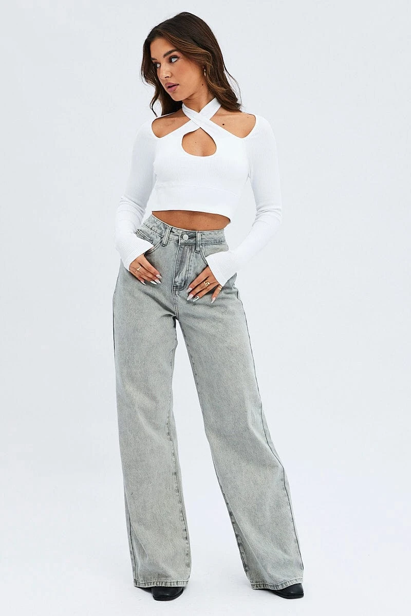 Grey Wide Leg Jean Mid Rise 5 Grey Wide Leg Jean Mid Rise - Image 3