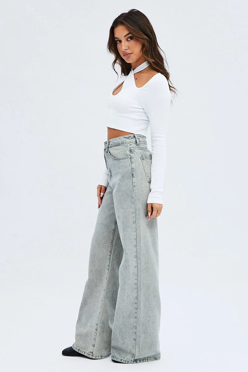 Grey Wide Leg Jean Mid Rise 6 Grey Wide Leg Jean Mid Rise - Image 4