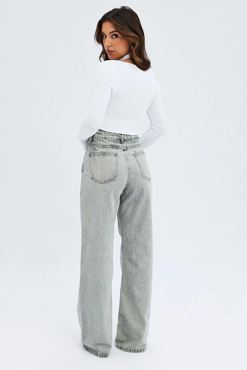 Grey Wide Leg Jean Mid Rise 7 Grey Wide Leg Jean Mid Rise - Image 5