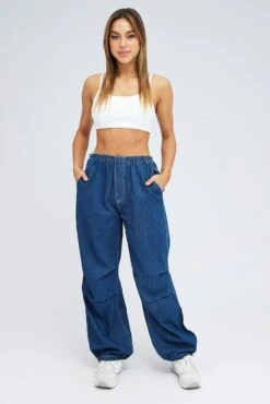 Denim Parachute Denim Jean Elastic Waist -Modern Fashion Shop dl1529 34rb dark wash 3