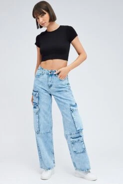 Denim Cargo Jeans Multi Pocket -Modern Fashion Shop dl1531a 20rb light wash 3