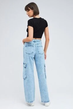 Denim Cargo Jeans Multi Pocket -Modern Fashion Shop dl1531a 20rb light wash 5