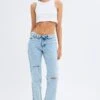 Denim Low Rise Jeans Straight Fold Down Waist