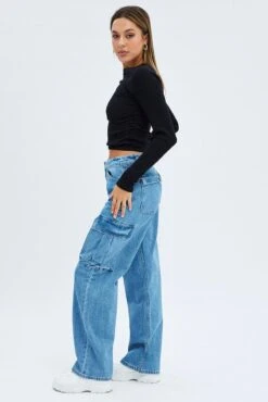 Denim Cargo Jeans Mid Rise Out Pocket -Modern Fashion Shop dl1543 84rb mid wash 4