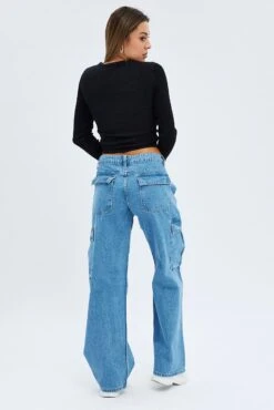 Denim Cargo Jeans Mid Rise Out Pocket -Modern Fashion Shop dl1543 84rb mid wash 5